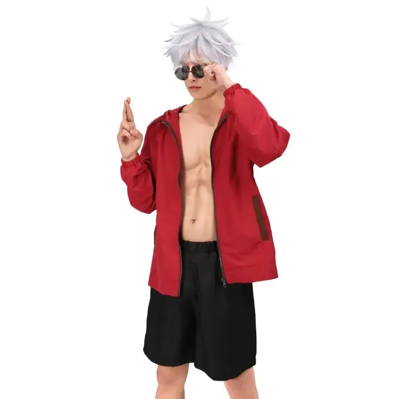 

DAZCOS Satoru Cosplay Hoodie Coat Men's Zip Up Beach Casual Costume Anime Summer Themed Beach Outfit for Cosplay and Daily Wear