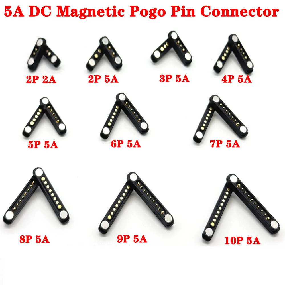 2Pin/10Pin 5A With Ears Waterproof Magnetic Pogo Pin Connector Spring Loaded 2.54mm Male Female DC Power Socket Contact Strip