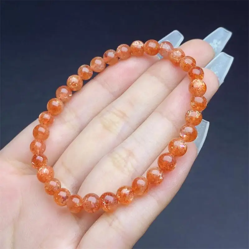 5.8MM Natural Gold Sunstone Bracelet String Charms Handmade Fortune Energy Mineral Woman Amulet Jewelry Gift 1PCS