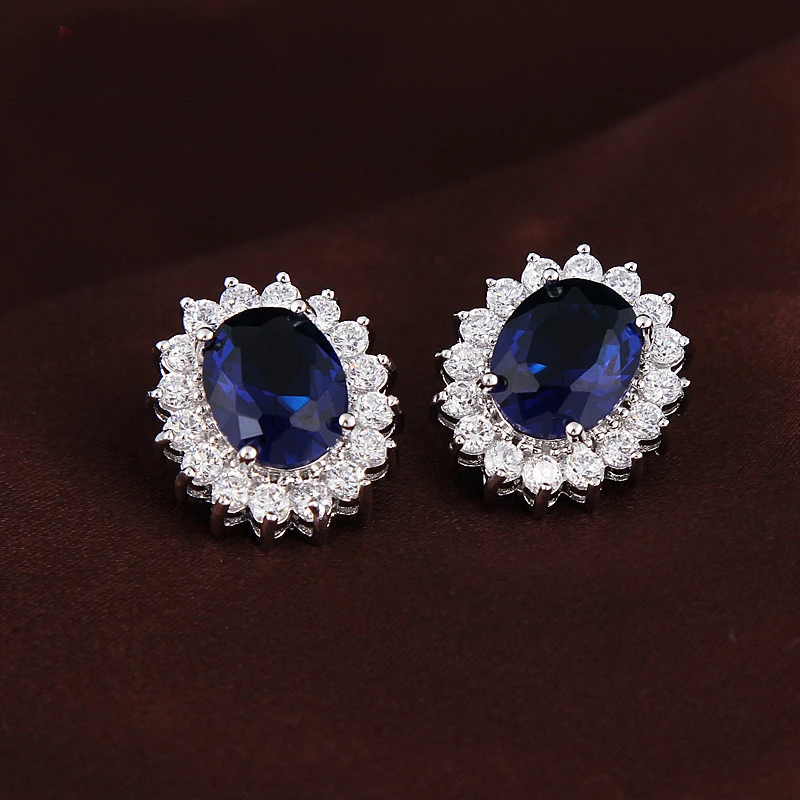 Princess Diana 925 Sterling Silver Engagement Earrings Ruby Natural Amethyst Blue Sapphire Topaz Bridal Wedding Jewelry