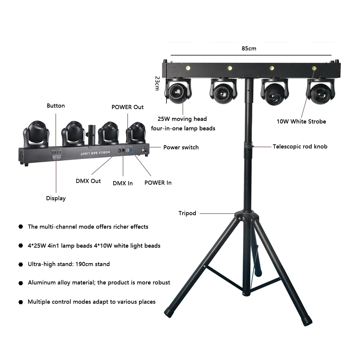RGBW 4in1 LED Par Bar Stand Moving Head Light Portable Stage Lighting Night Club Disco DJ Party