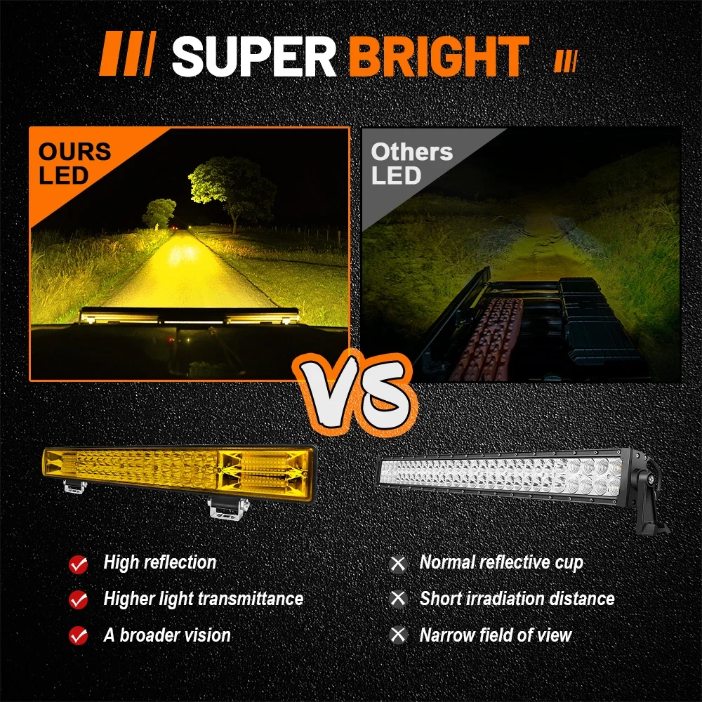 HAOLIDE Led Light Bar Tri-Rows 12inch 3500k Yellow Spot Flood Beam Super Bright IP68  Fireproof Dustproof for  SUV off-road use