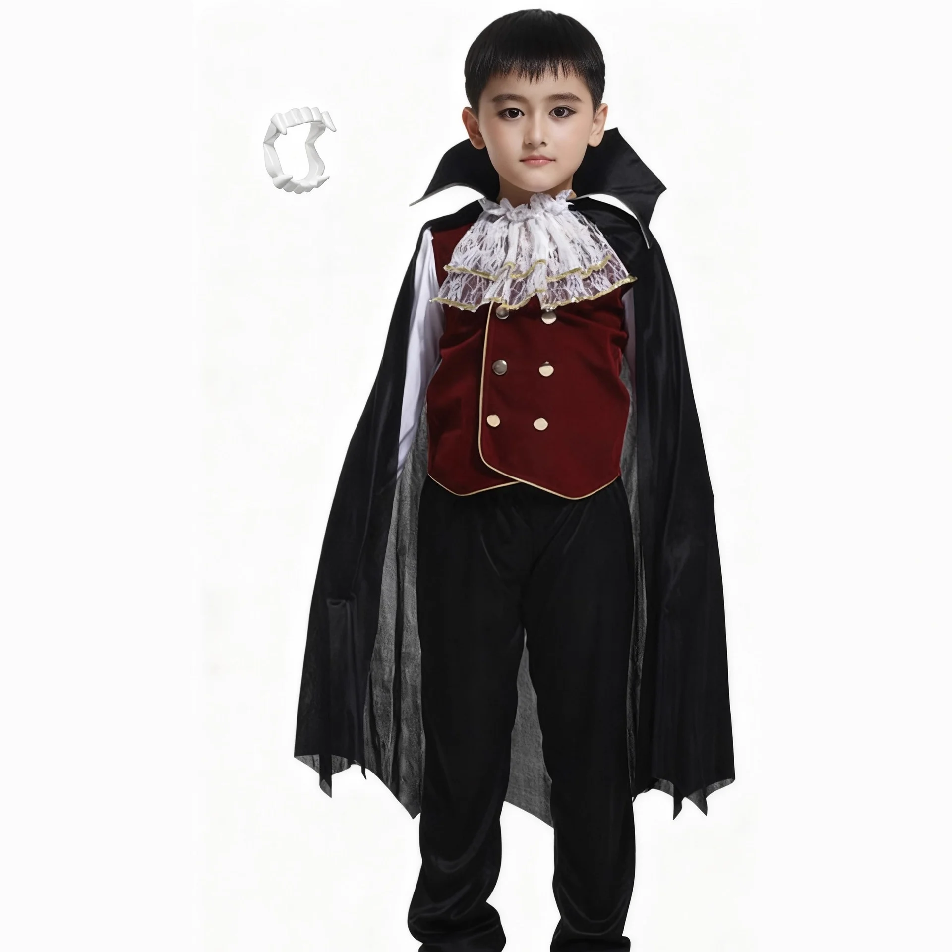 Vampir-Teufel-Halloween-Outfit für kleine Jungen, Samtweste, Umhang, Hose für Kinder, Karneval, Geburtstag, Schule, Cosplay-Set – Detail 2