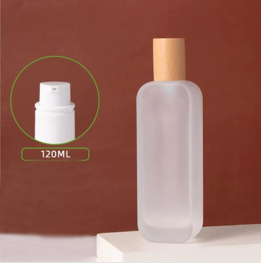 

120ml frosted glass bottle wooden lid serum/lotion/emulsion/foundation/essence toilet toner water skin care cosmetic packing