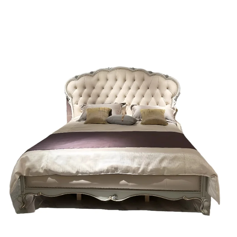 

Легкая роскошная мягкая кровать в американском стиле, простая двуспальная европейская роскошная резная мебель для главной спальни.