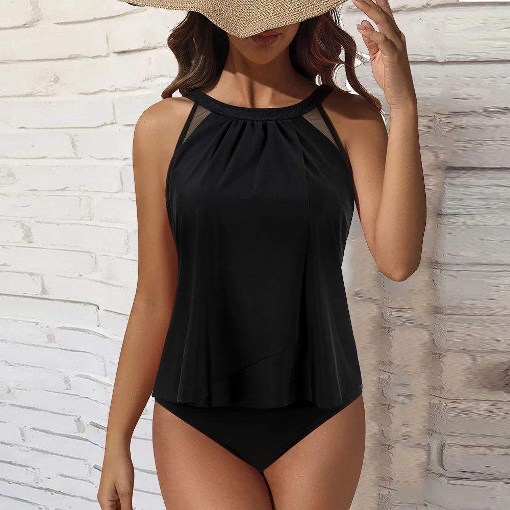 2024 Tankini Women Two Piece Bikini Set  Swimsuits Swimwear Print Bathing Suit Sexy Summer High Waist Beachwear Tankini Female