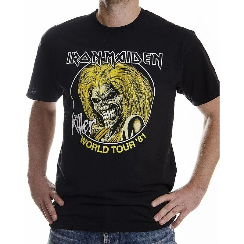 تي شيرت IRON MAIDEN 81 World Tour Replica Iron Maiden بأكمام قصيرة لكل من الرجال والنساء