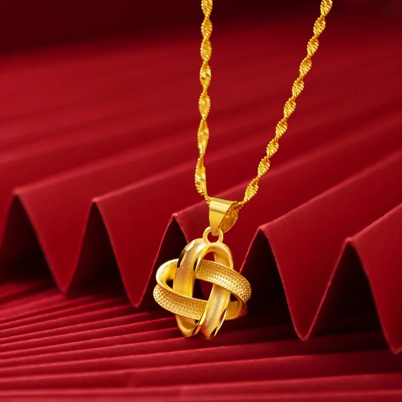 

Luxury 24K 9999 Pure Gold real gold Ruyi Ping An Chinese Knot Pendant Women Necklace