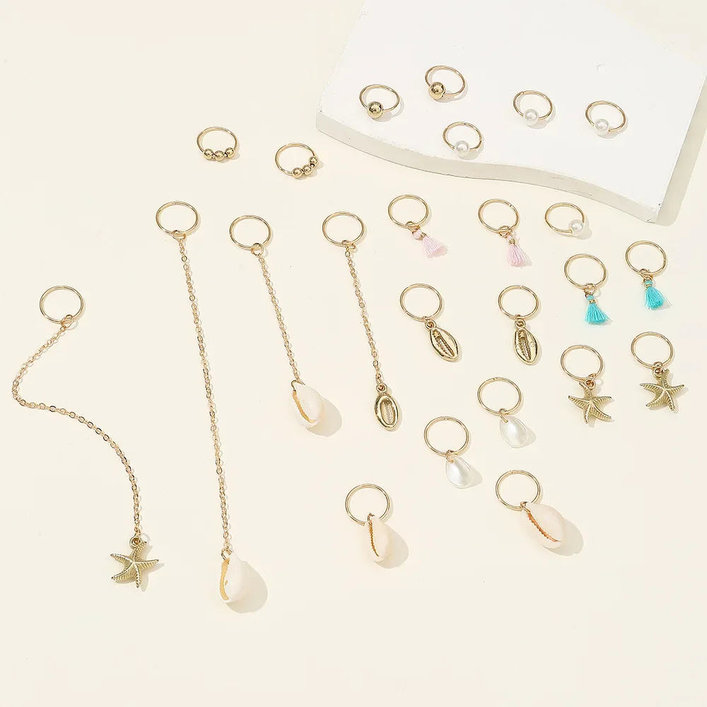 خاتم مجدولة على شكل لؤلؤ للفتيات ، أغطية رأس رائعة متدلية ، طقم شعر نجم البحر ، قشرة حفلات ، 24: إكسسوارات