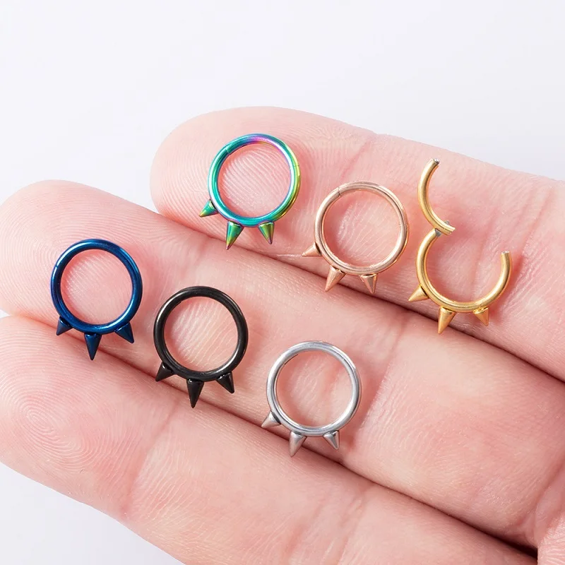 1Piece 8/10mm Stainless Steel Small Spikes Hoop Earring Lip Nose Rings Body Clips For Women/Men Cartilage Body Piercing Jewelry