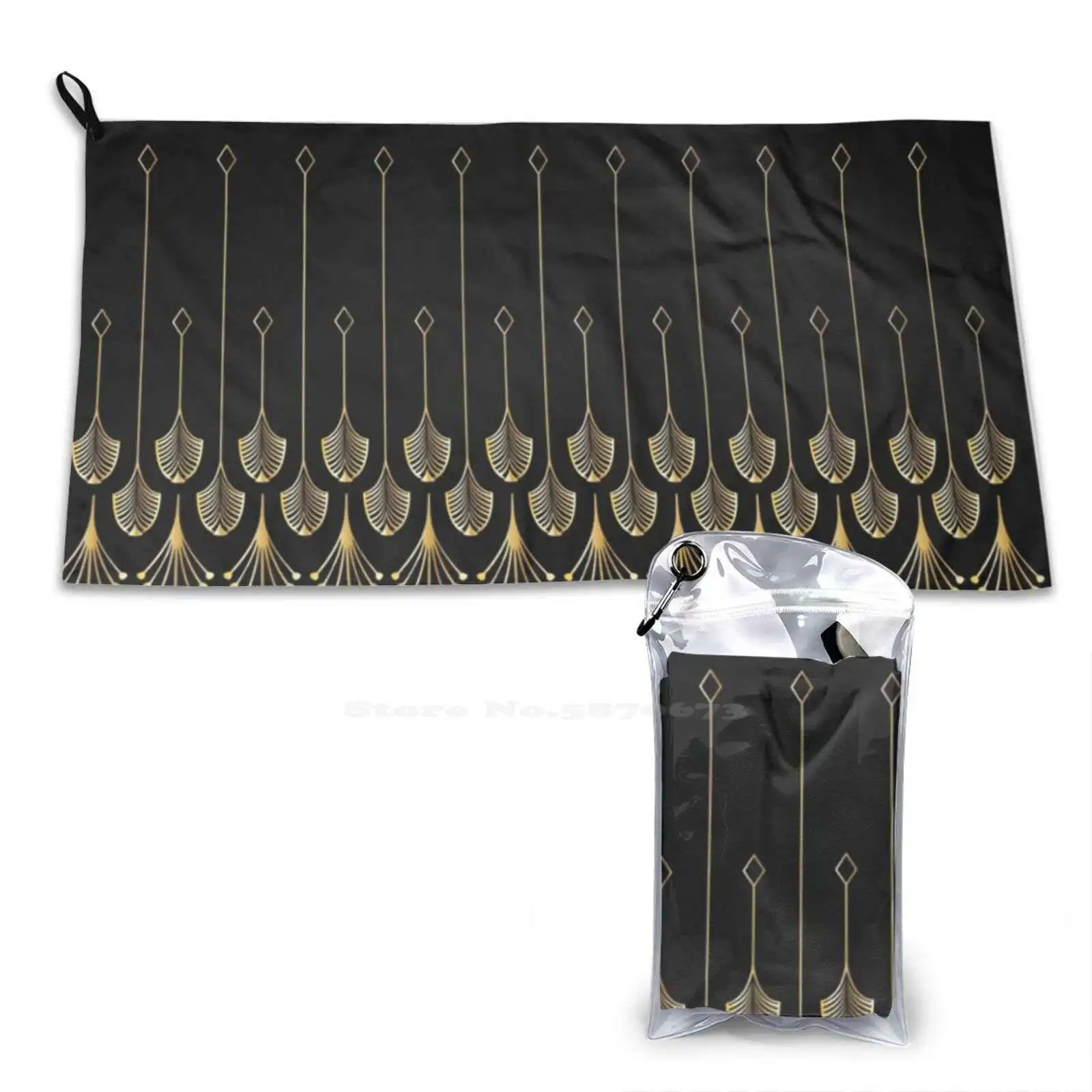 Black And Gold Deco Print Soft Towel Quick Dry Beach Towel Art Classic Retro Modern Geometric Flapper Gatsby Daisy Christmas