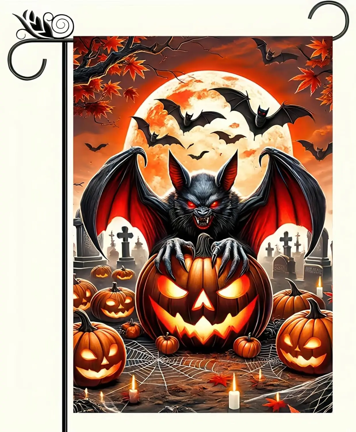 Halloween Garden Flags 12x18 Double Sided Vertical Flag Halloween Fierce Bat Jack o lantern Garden Flag Pumpkin Bat Outdoor Deco