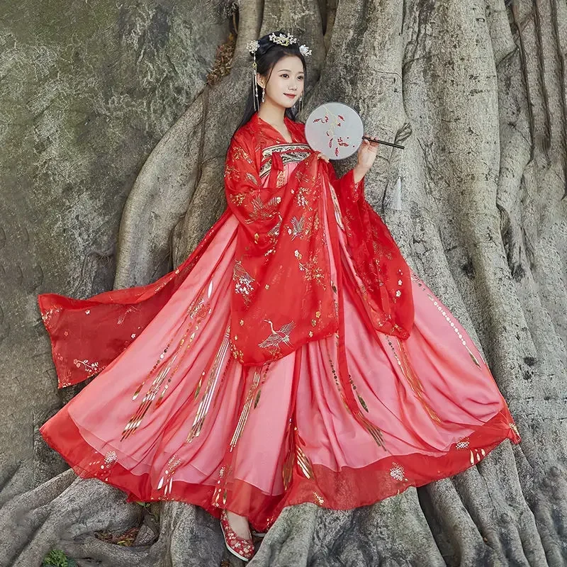 In Stock Hanfu Fairy Chinese Dresses Traditional Oriental Style Women's Dance Costumes Cosplay Female Princess Clothing Red Set