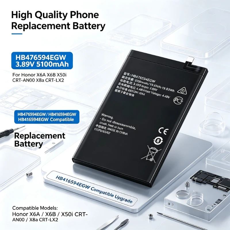 3.89V 5100mAh HB476594EGW for Honor X6A X6B HB476594EGW X50i/CRT-AN00 HB416594EGW X8a CRT-LX2 Battery High Quality Battery