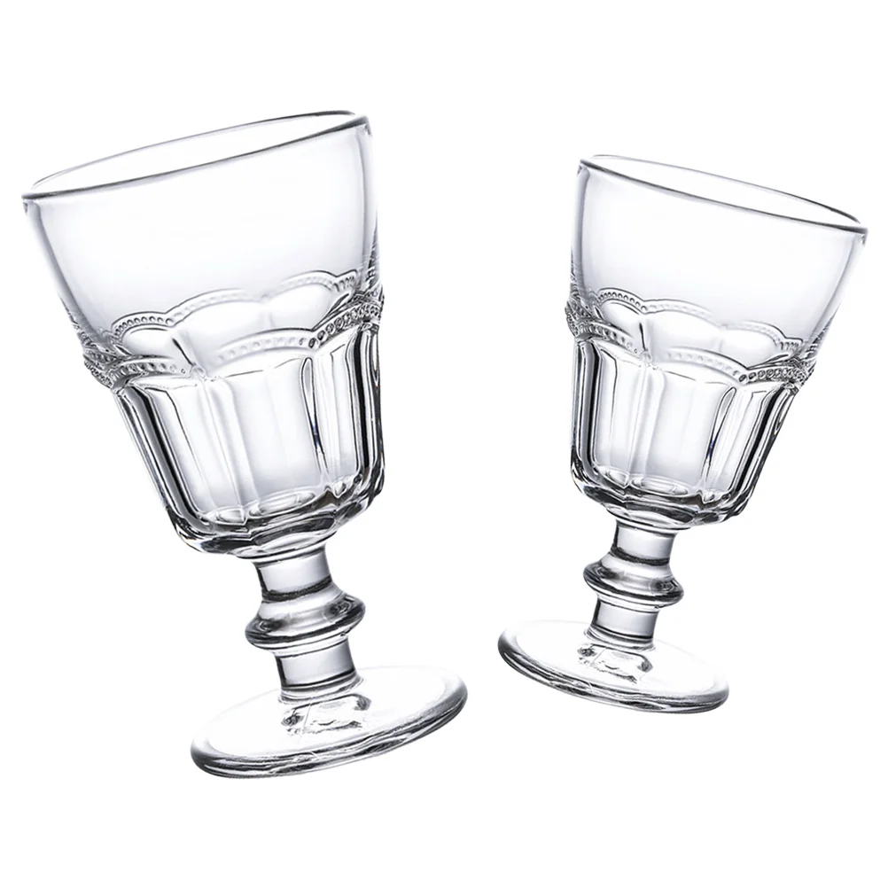 

2Pcs Glass Goblets Elegant European Style Wine Coffee Ice Cream Holders Crystal Stem Glasses for Home Restaurant Hotel Use