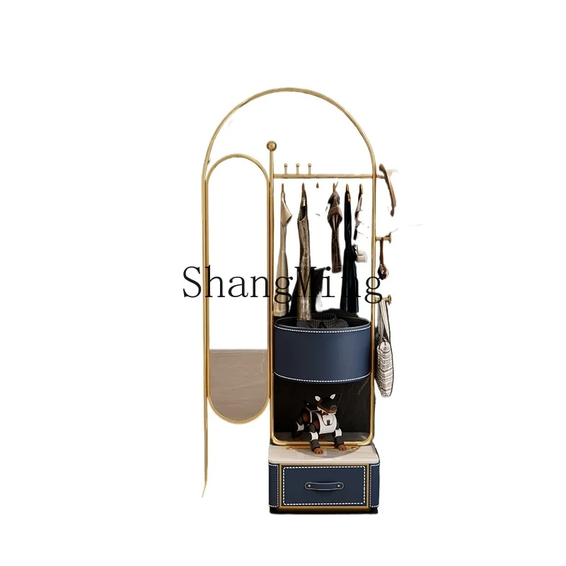 

ZYH light luxury with mirror coat rack bedroom saddle leather stainless steel vertical hanger