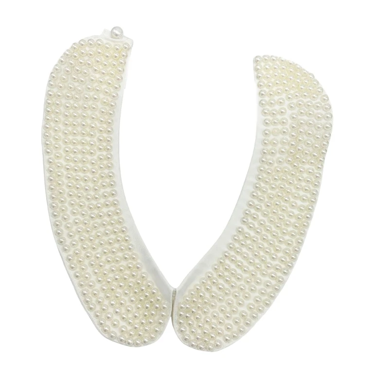 White Bead Embellished Collar Polyester Collar Easy Care Collar Office Wear for Enhancing Dresses and Office Attire