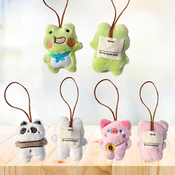 Cartoon Squeak Doll Name Sticker Pendant Frog Pig Rabbit Panda Plush Toy Anti-lost Mark Luggage Tag Charm Keychain Bag Decor