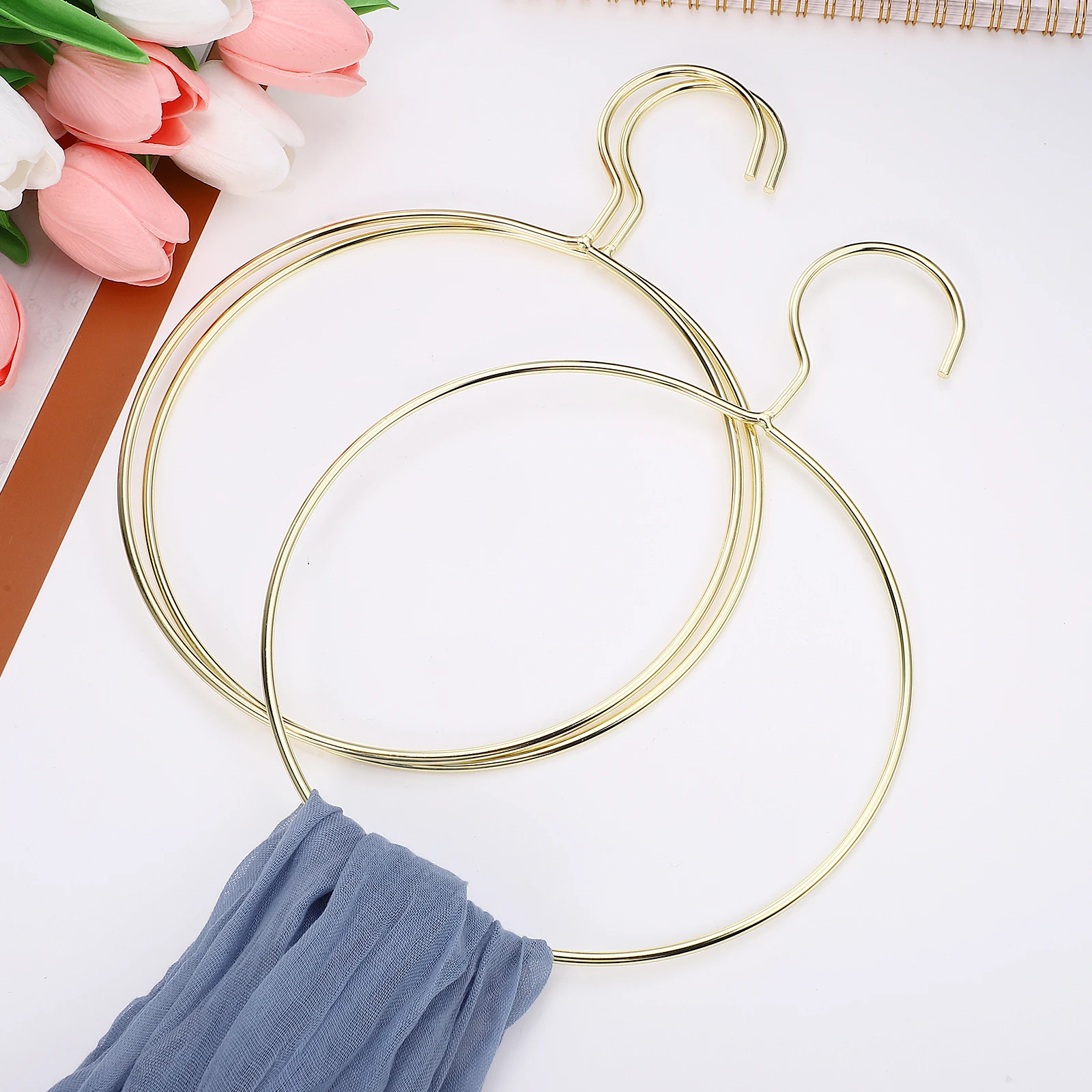 

5 Pcs Circle Individual Hanger Round Clothes Hangers Circular Scarf Golden Miss