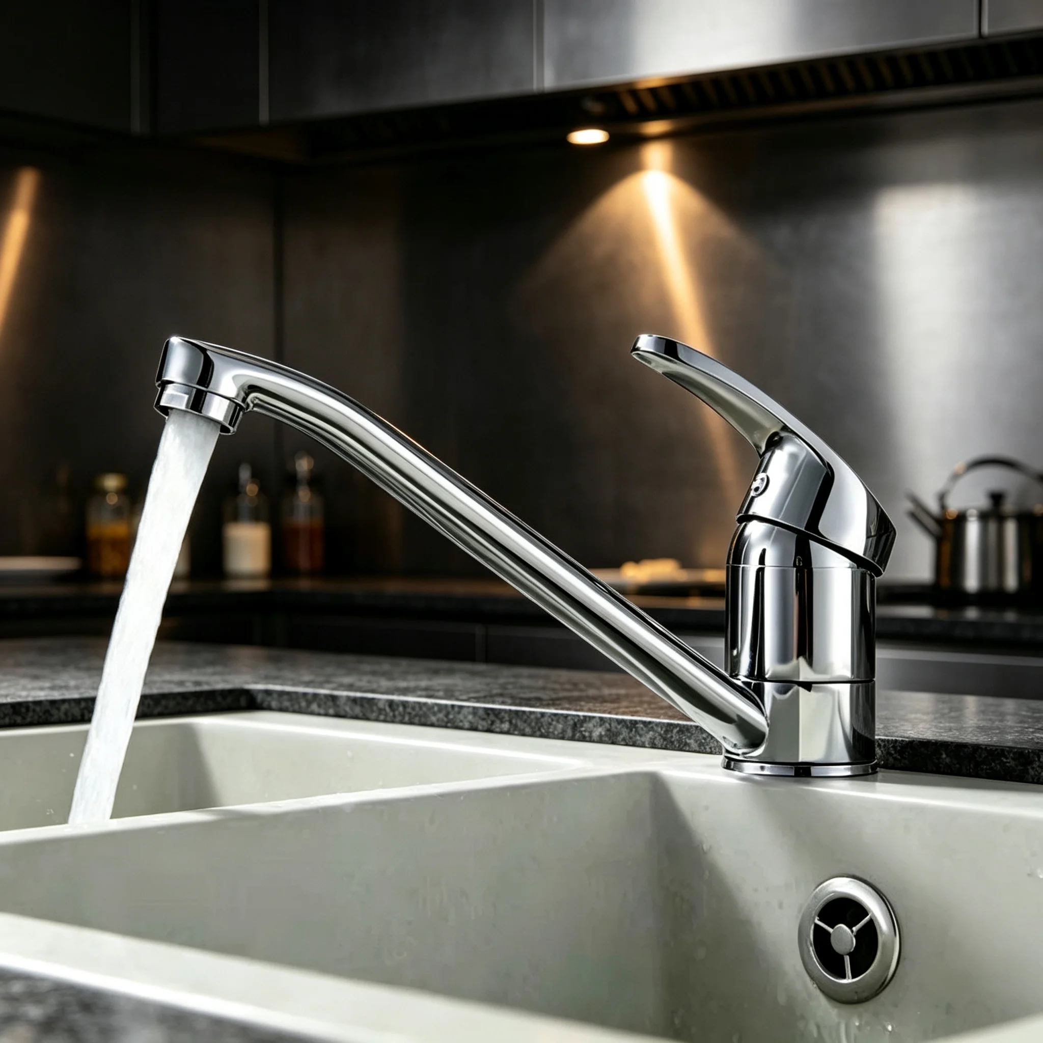 Polished Brass Single Lever Kitchen Tap Smooth Splash‑Proof Faucet with Built‑in Aerator Water‑Saving for Indoor Wash Basin
