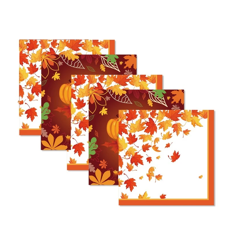 20pcs Maple Pumpkin Disposable Napkins Thanksgiving Party Table Decoration Autumn Holiday Dining Family Gathering