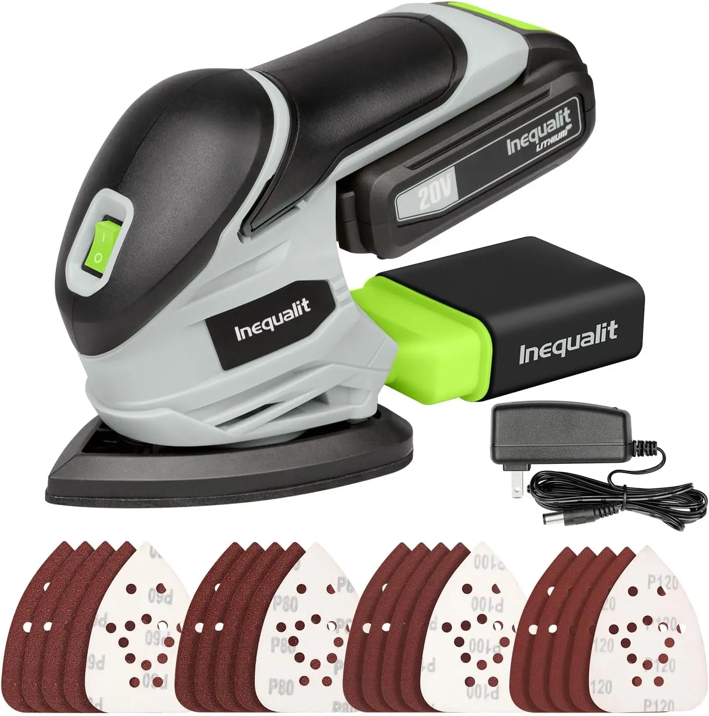 

Беспроводная шлифовальная машинка для детализации с частотой 12000 об/мин, аккумулятором 20 В, системой пылеудаления, включает наждачные бумаги и зарядное устройство для труднодоступных мест