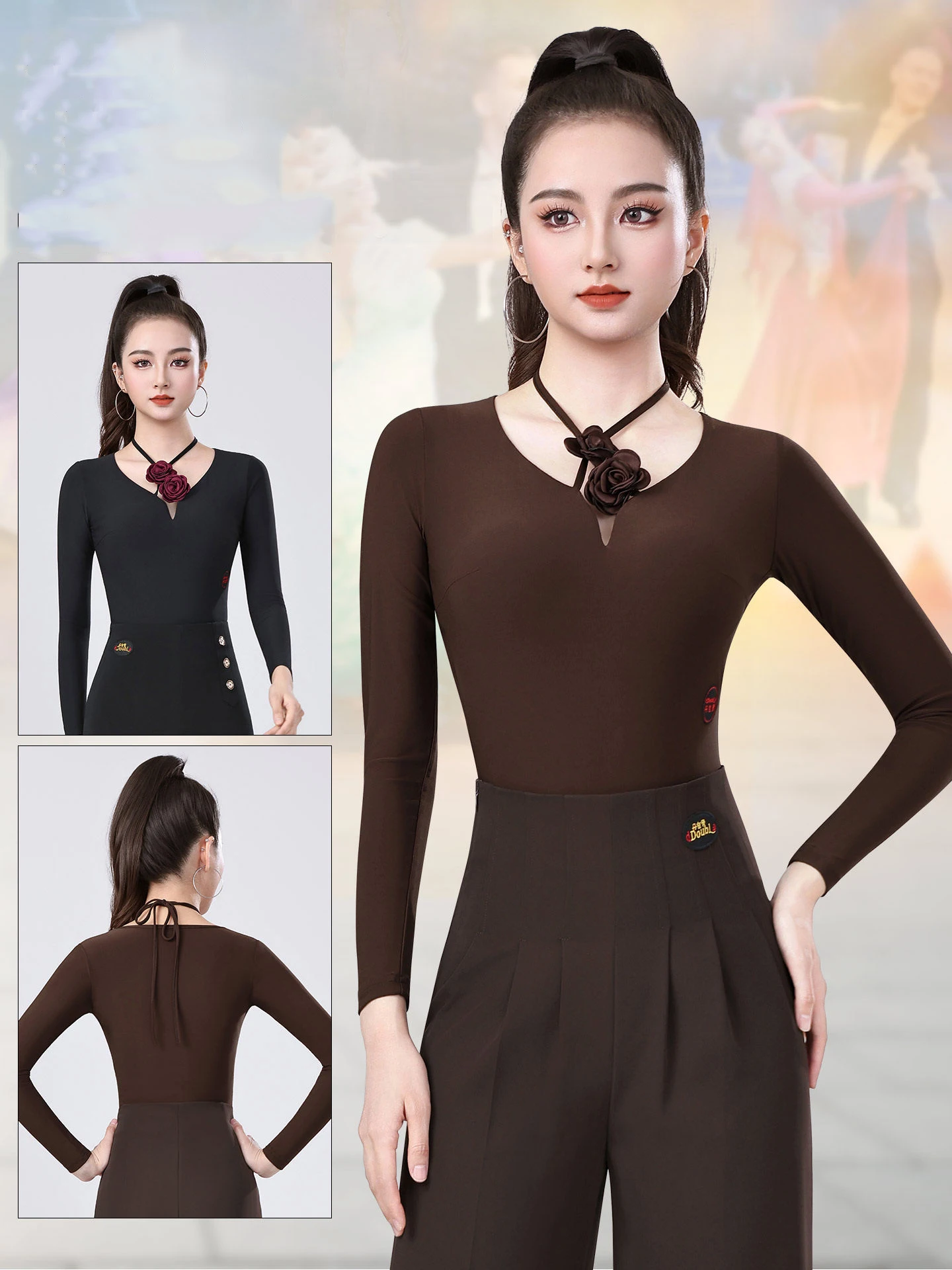 

2025 женская одежда для бальных танцев, современные танцевальные костюмы, комбинезон с длинными рукавами и висячим вырезом, чача, костюмы для латинских выступлений, DN22568