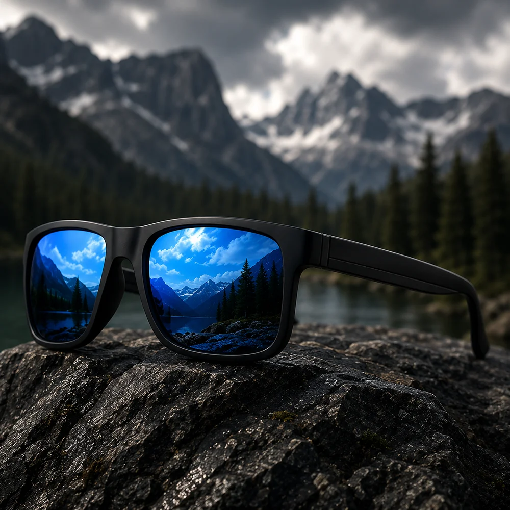 Matte Schwarze Rahmen Polarisierte Sonnenbrille für Herren Quadratisch UV400 Fahrbrille Outdoor-Sport Sonnenbrille – Detail 2