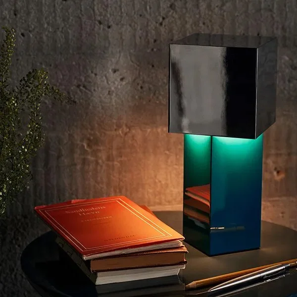 Rechargeable geometric metal desk lamp with rotatable lampshade touch control stepless dimming