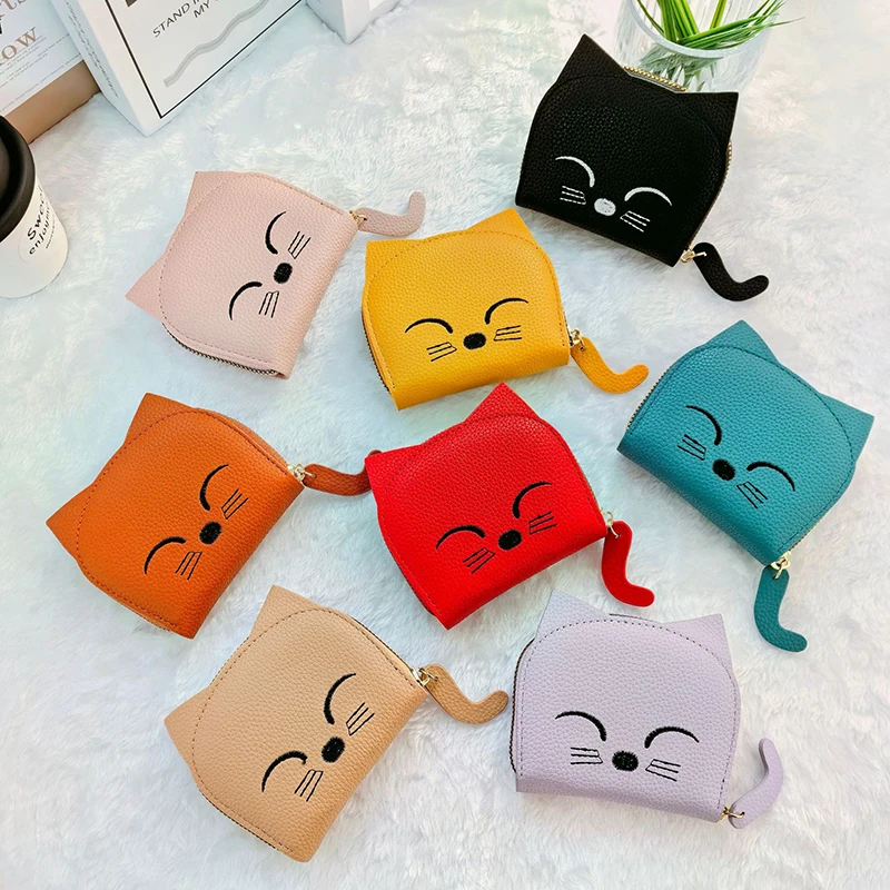 

1 Piece Fashion PU Multi-card Slot Card Holder Clutch Bag Card Pocket PU Leather Card Bag For Women Cute Cat Card Bag