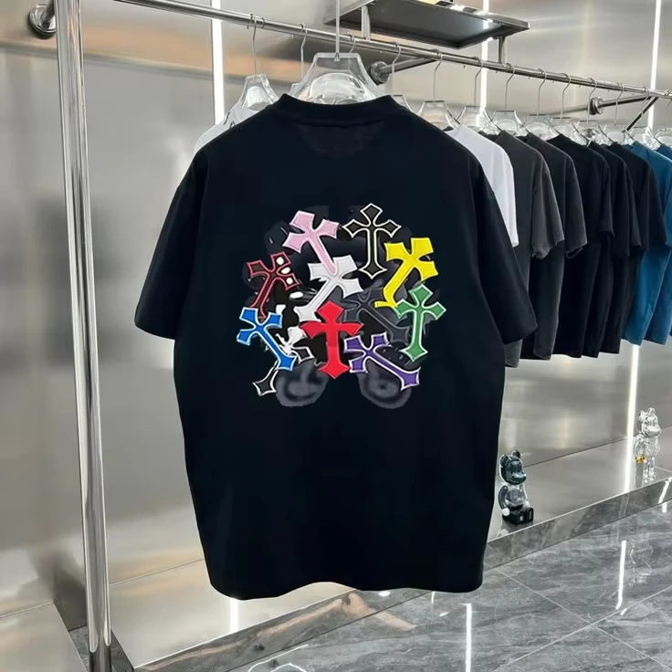 2026 New Cross Symbol Graphic T Shirt Men Colorful Cross Back Print Soft Cotton Short Sleeve Gothic Streetwear Tee