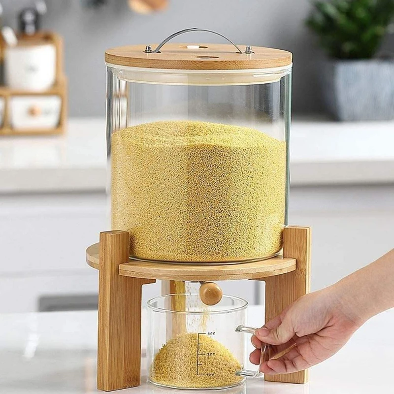 Practical large and easy to open end moisture-proof and insect proof storage container, grain storage with base measuring cup