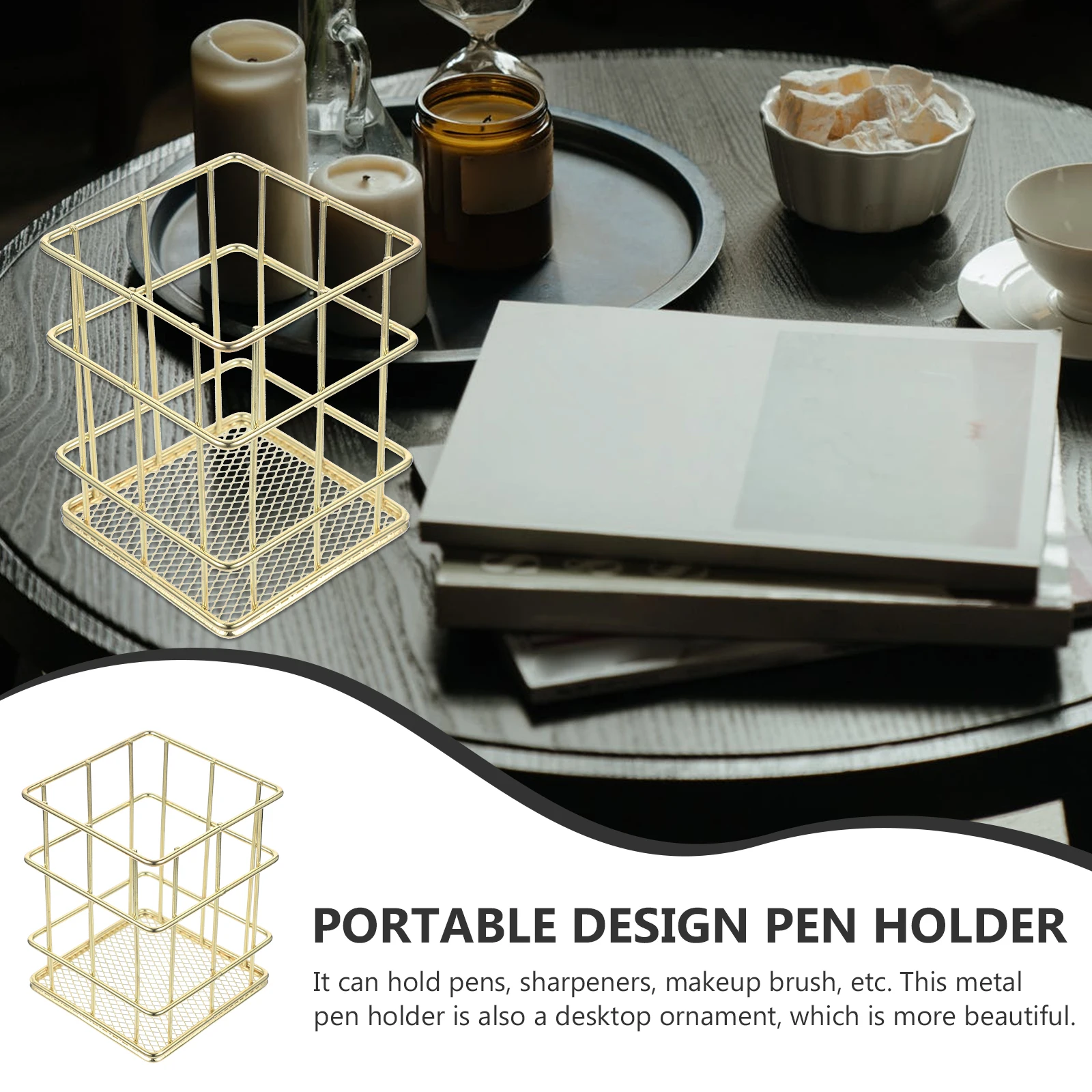 

Wrought Iron Storage Tube Makeup Brushes Metal Pencil Cup Stand for Desk Holder Cute Office Cups