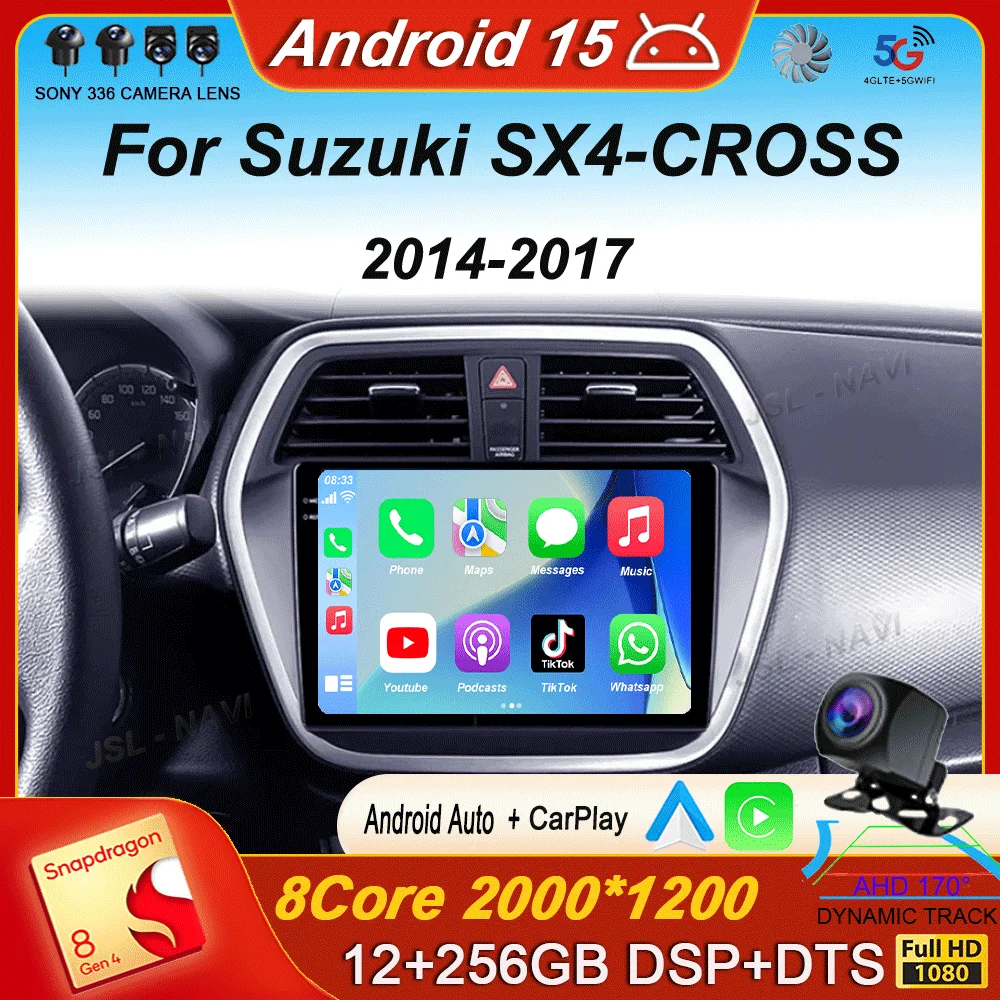 

Видеоплеер 2 Din для Suzuki SX4-CROSS 2014-2017, автомобильный радиоприемник, навигация, GPS, стерео, мультимедиа, 360, Android 15, камера 4G, WIFI QLED