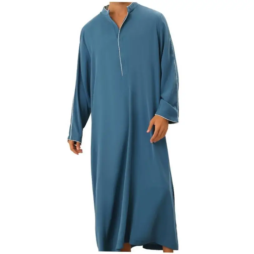 

Casual Men's Long Robe irt Simple Arab Sle Polyester Blend Fabric Thin Sve Long Stand Collar Color Daily Wear