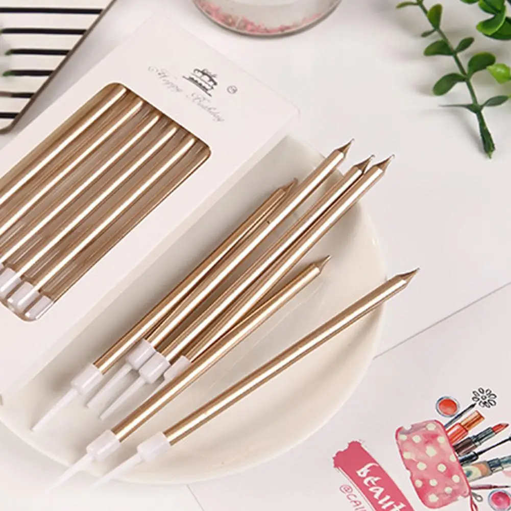 Long Thin Cake Candles Metallic Birthday Candles Long Thin Candles In Holders for Birthday Wedding Color Cake Topper
