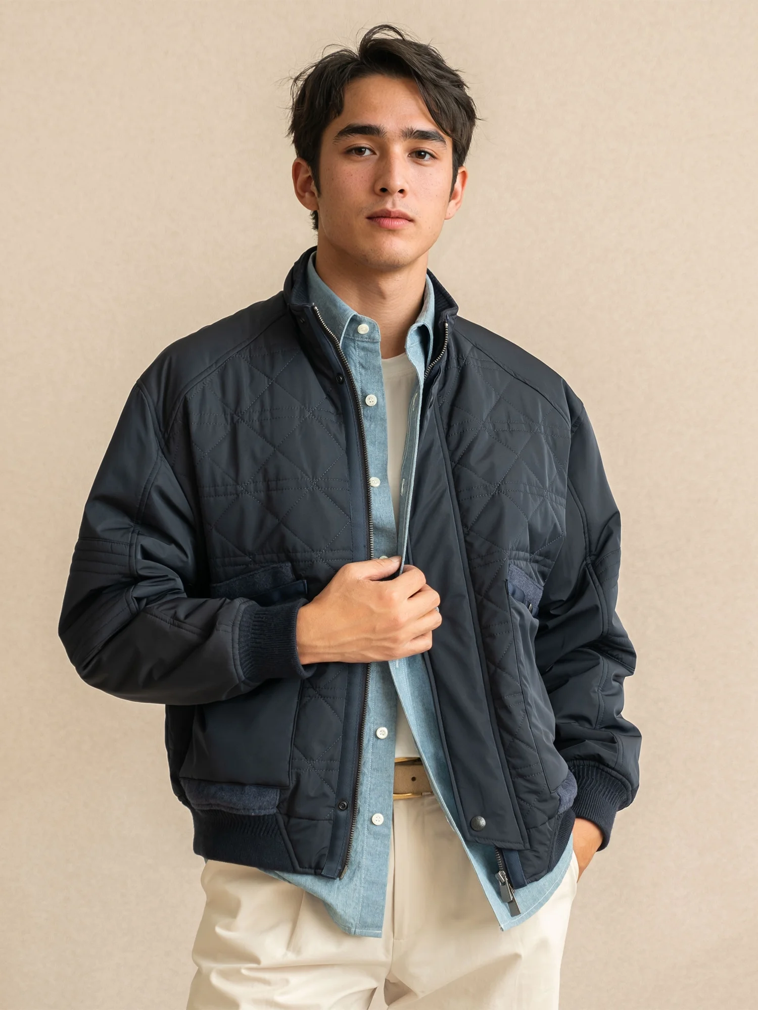 PUPP Men's Lightweight Short Padded Jacket Loose Fit Stand Collar Warm Cotton Outerwear Fashion Urban Style Polyester Fiber