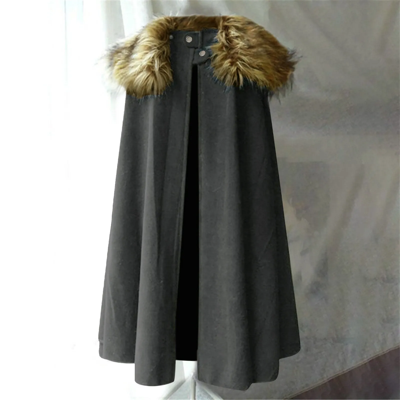 الرجال القرون الوسطى الشتاء عباءة سميكة طوق Larp فتل فارس تأثيري معطف الرأس القوطية المرأة الرجعية عباءة هالوين زي #5