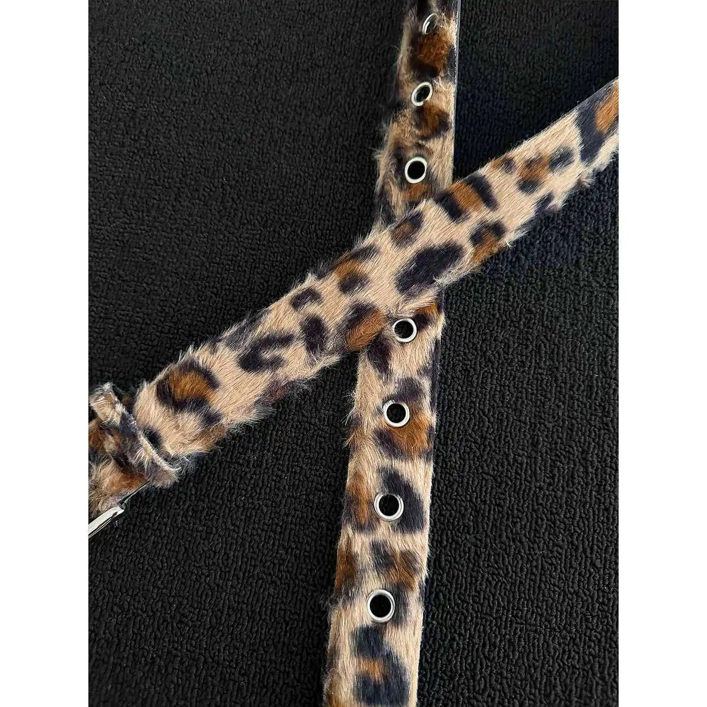 New Leopard Faux Fur Pin Buckle Belt Retro Leopard Grain Design Wear Resist Fur Surface Matte Silver Buckle Frame Reinforced