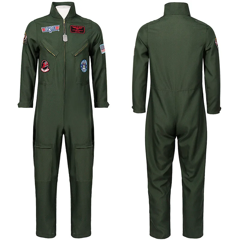 Kids Adults Top Gun Cosplay Bodysuit American Airforce Uniform Halloween Costume Army Green Military Pilot Jumpsuit With Glasses