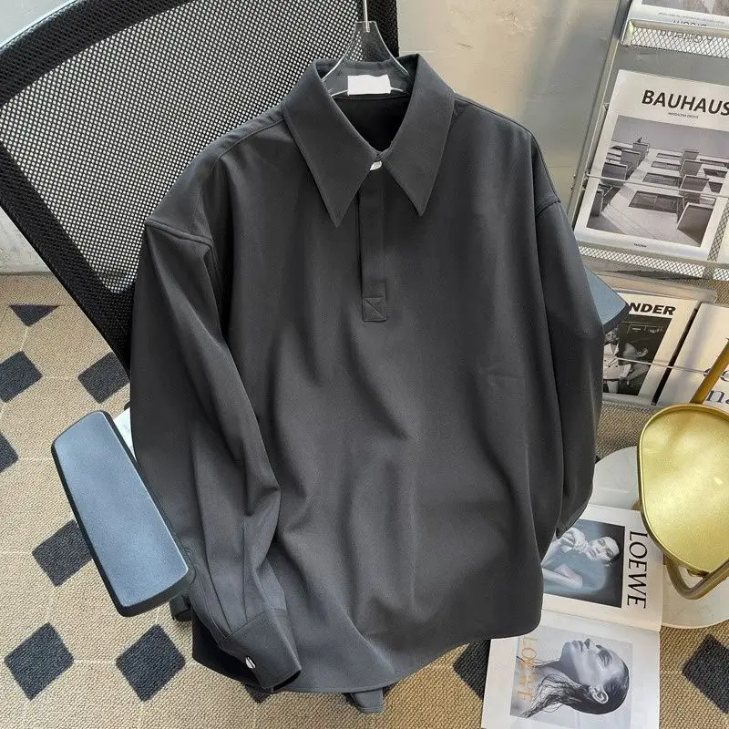 2023 New Spring and Autumn Simple Commuting Polo Collar Business Style Casual Loose Fit No Iron Drop Solid Color Versatile Shirt