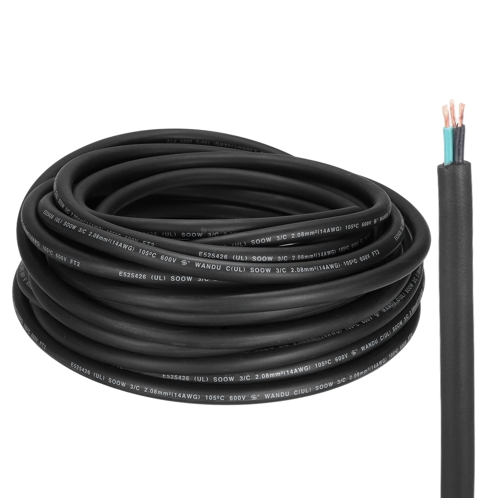 SOOW 12-18 Gauge 3Conductor Electrical Wire 10-100ft 12-18 AWG Automotive Wire Portable Power Cable 600V Flexible Extension Cord