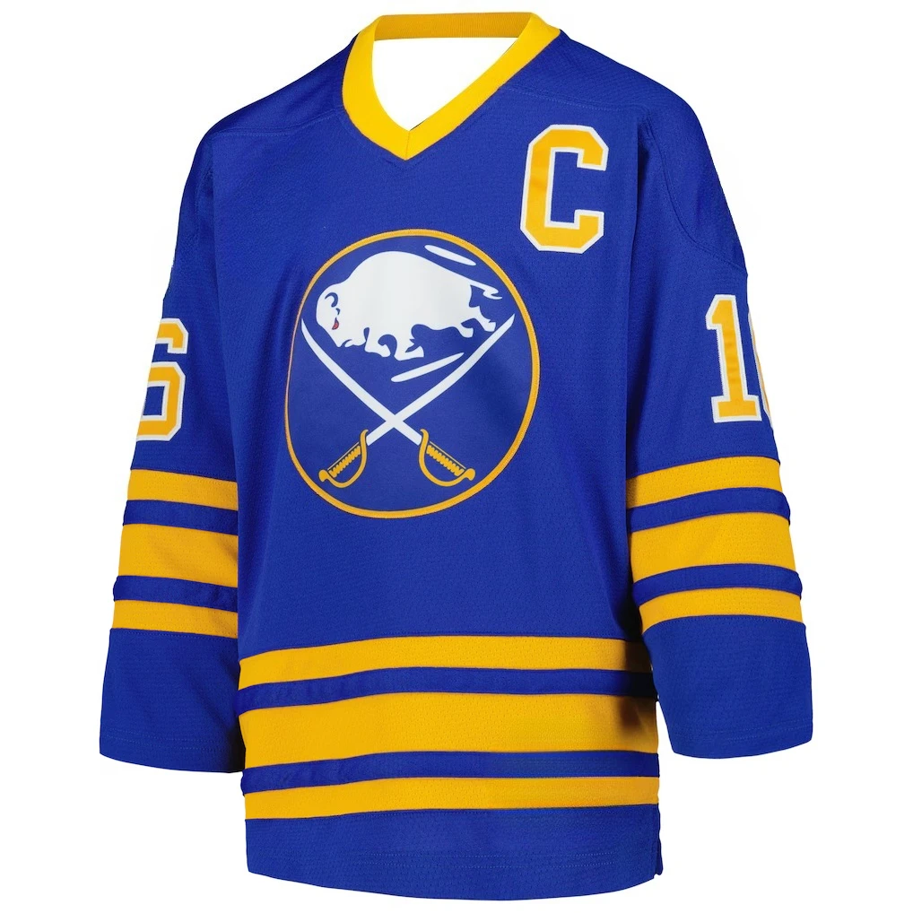 Hockey Jersey Blue with Yellow Accents Captain 