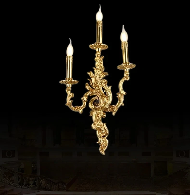 Copper Lamp French Court Full Copper Wall Lamp European Retro Luxury Villa Living Room Bedroom Bedside Lamp Stair Light