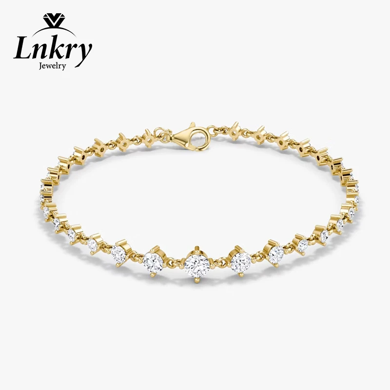

Браслет Lnkry Sparkling с круглыми муассанитами 5,0 мм, 4,5 мм и 4 мм для женщин, браслет-цепочка из 14-каратного золота, модные украшения для рук, подарки
