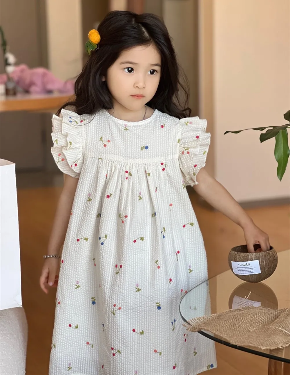 girl dress spring summer baby girls clothes Colorful cherry patterned printed dress French pastoral style Sweet and loose dress