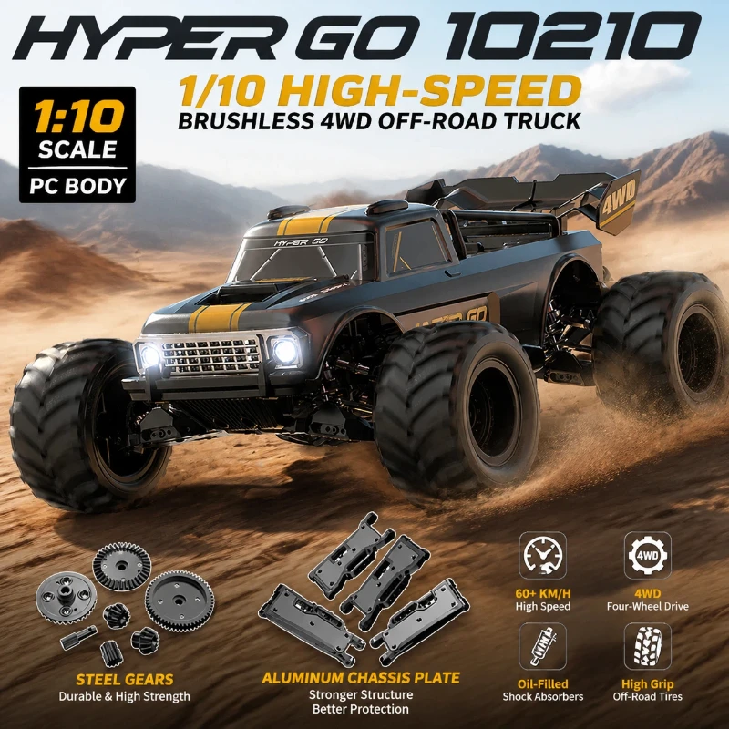 MJX Hyper Go 10210 1/10 4WD Brushless RC Monster Truck 80km/h High Speed Offroad Racing Car RTR