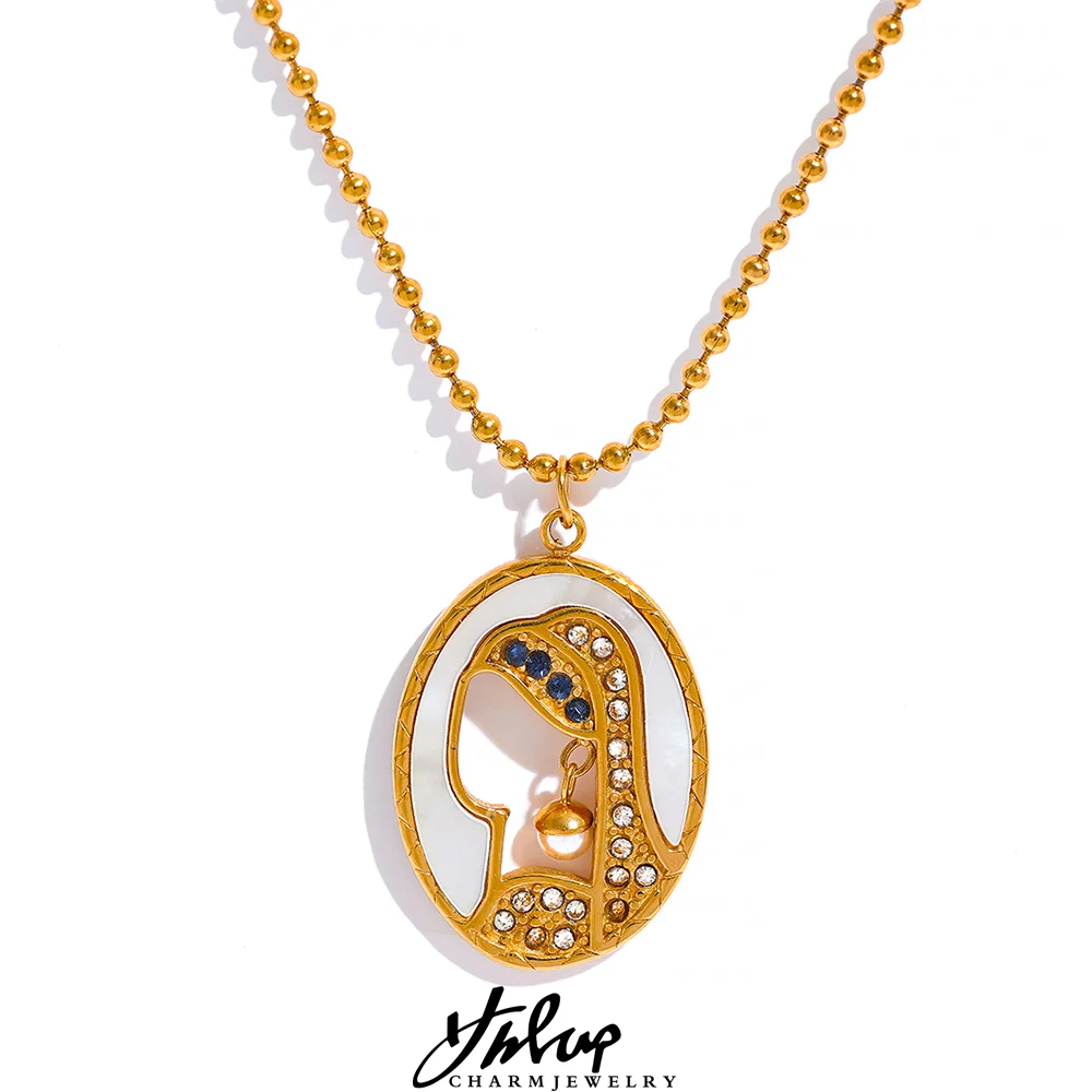 Yhpup Mode Porträt Edelstahl Anhänger Kette Charakter Halskette Frau Natürliche Shell Zirkon Hohe Qualität Stilvolle Schmuck