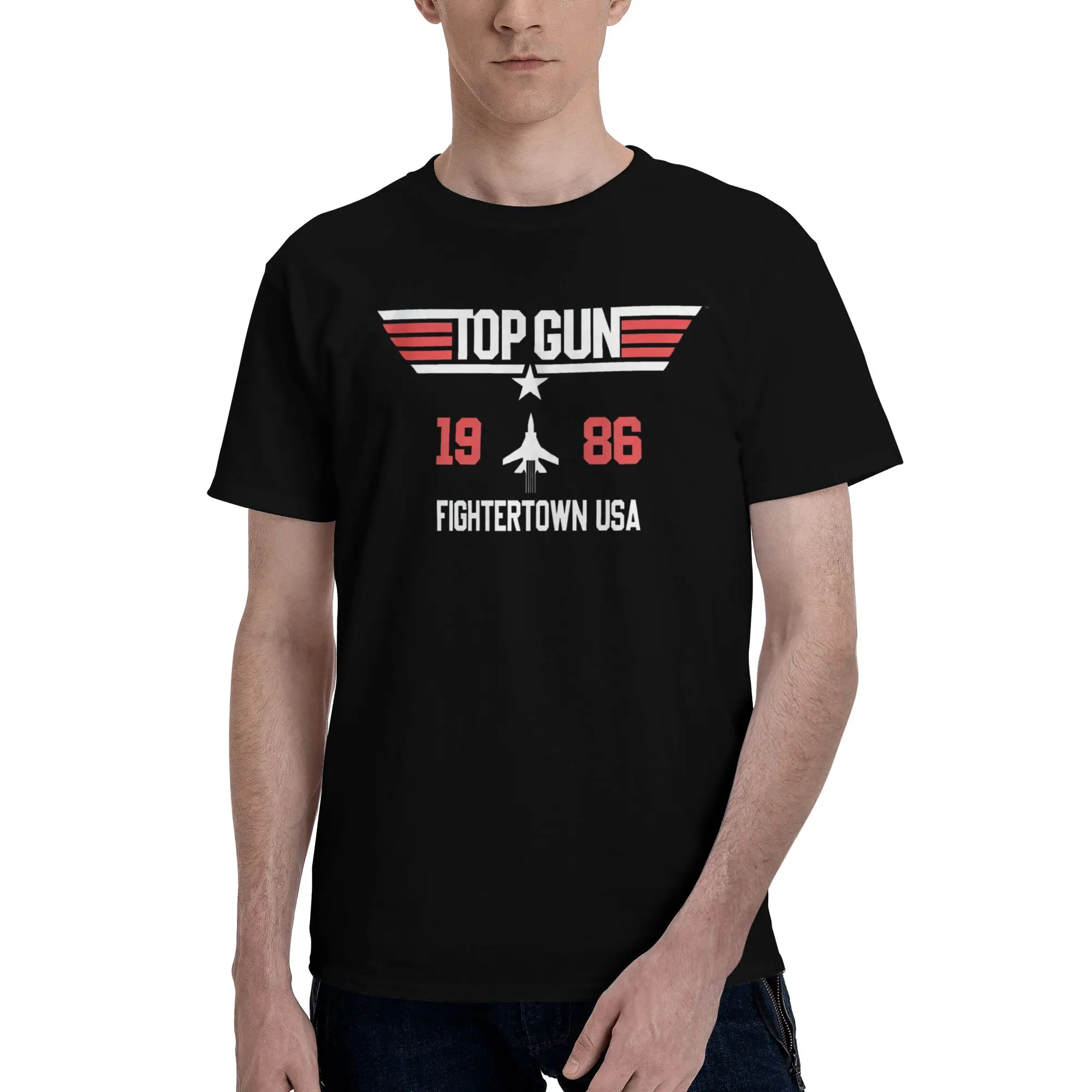 

Male Fightertown USA 1986 Top Gun T Shirt Round Neck Short Sleeve 100% Cotton T-Shirt Loose Oversized Streetwear Clothing