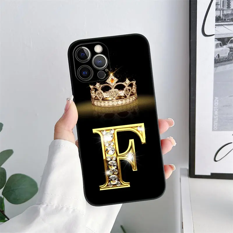 Initial E M J F K L H I Letter Phone Case for iPhone 11 15 16 Pro Max Case Coque 14 Plus 13 Pro 12 11 X XS 16 7 8 TPU Soft Cover